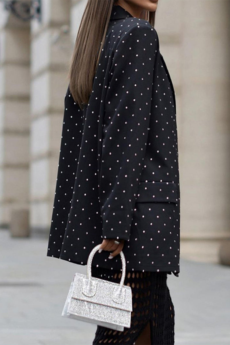 British Style Polka Dot With Belt Turn-back Collar Outerwear