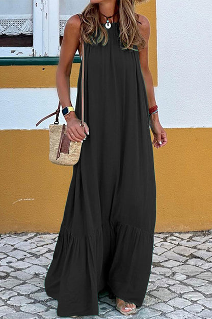 Casual Solid Patchwork O Neck Sleeveless Dress Dresses Black