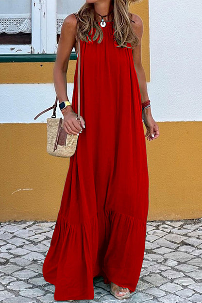 Casual Solid Patchwork O Neck Sleeveless Dress Dresses Red