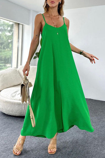 Sexy Solid Backless U Neck Sling Dress Dresses Green