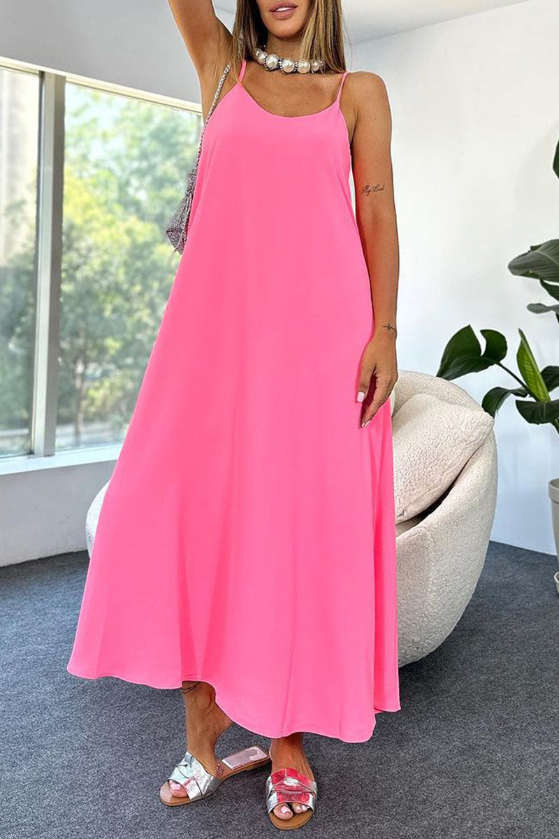 Sexy Solid Backless U Neck Sling Dress Dresses Pink