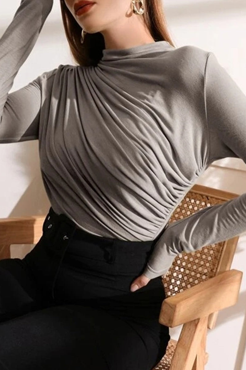 Casual Solid Fold Half A Turtleneck Tops