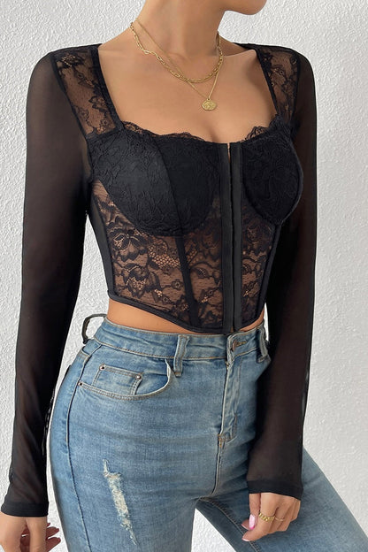 Sexy Casual Solid Patchwork See-through Square Collar Tops