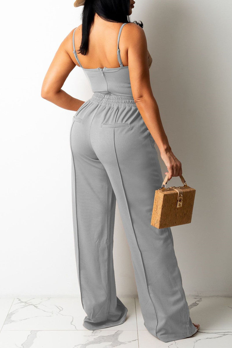 Sexy Casual Solid Vests Pants Spaghetti Strap Sleeveless Two Pieces