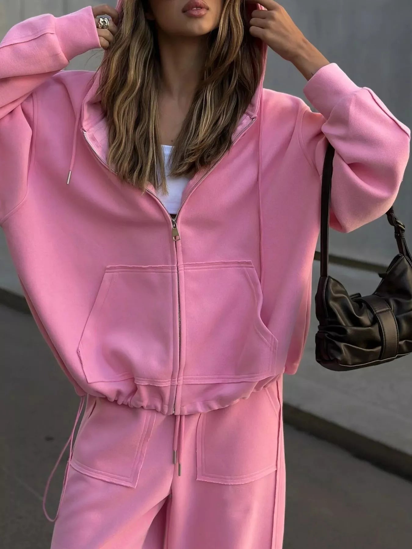 Oversized Zip-Up Hoodie and Wide-Leg Pants Set