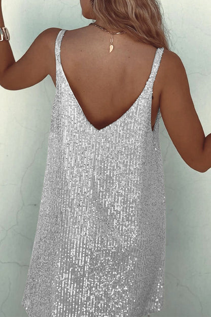 Sexy Solid Sequins V Neck Sling Dress Dresses