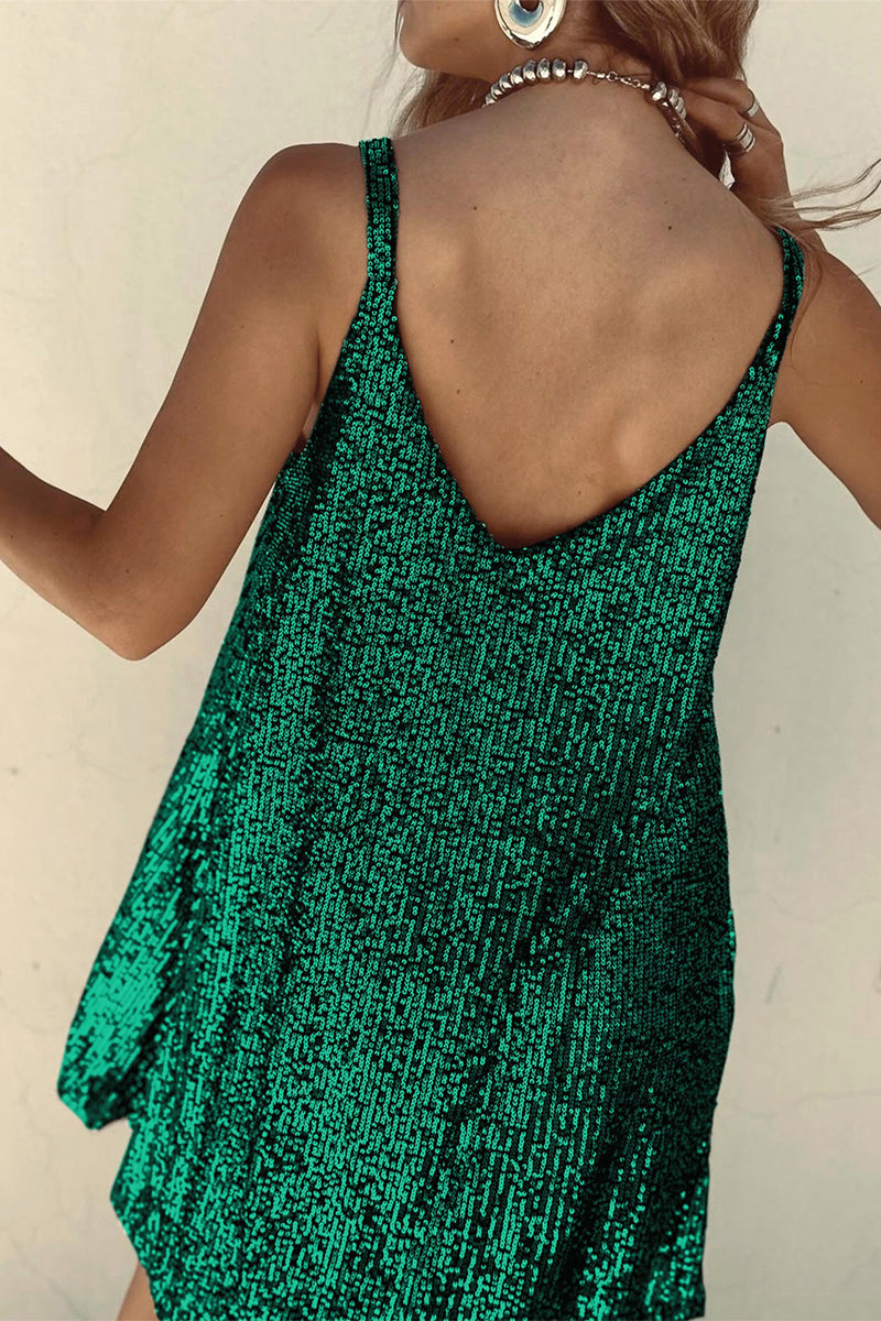 Sexy Solid Sequins V Neck Sling Dress Dresses