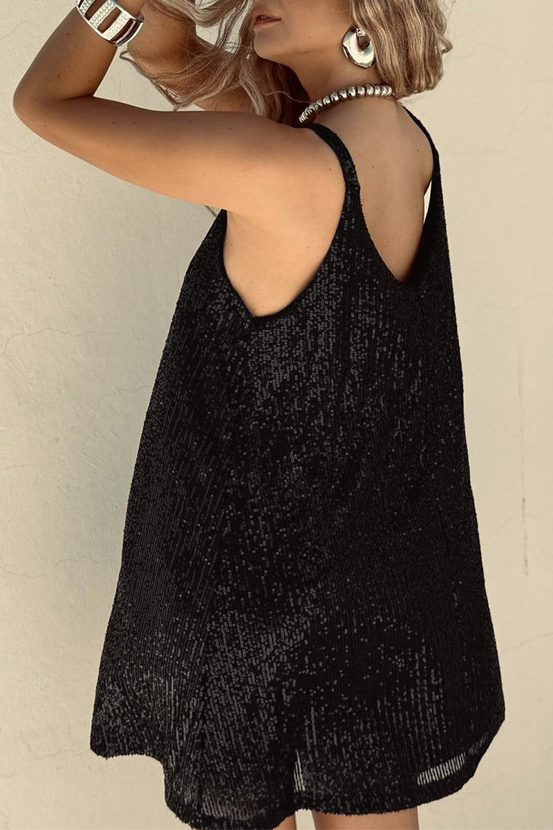 Sexy Solid Sequins V Neck Sling Dress Dresses(6 Colors)