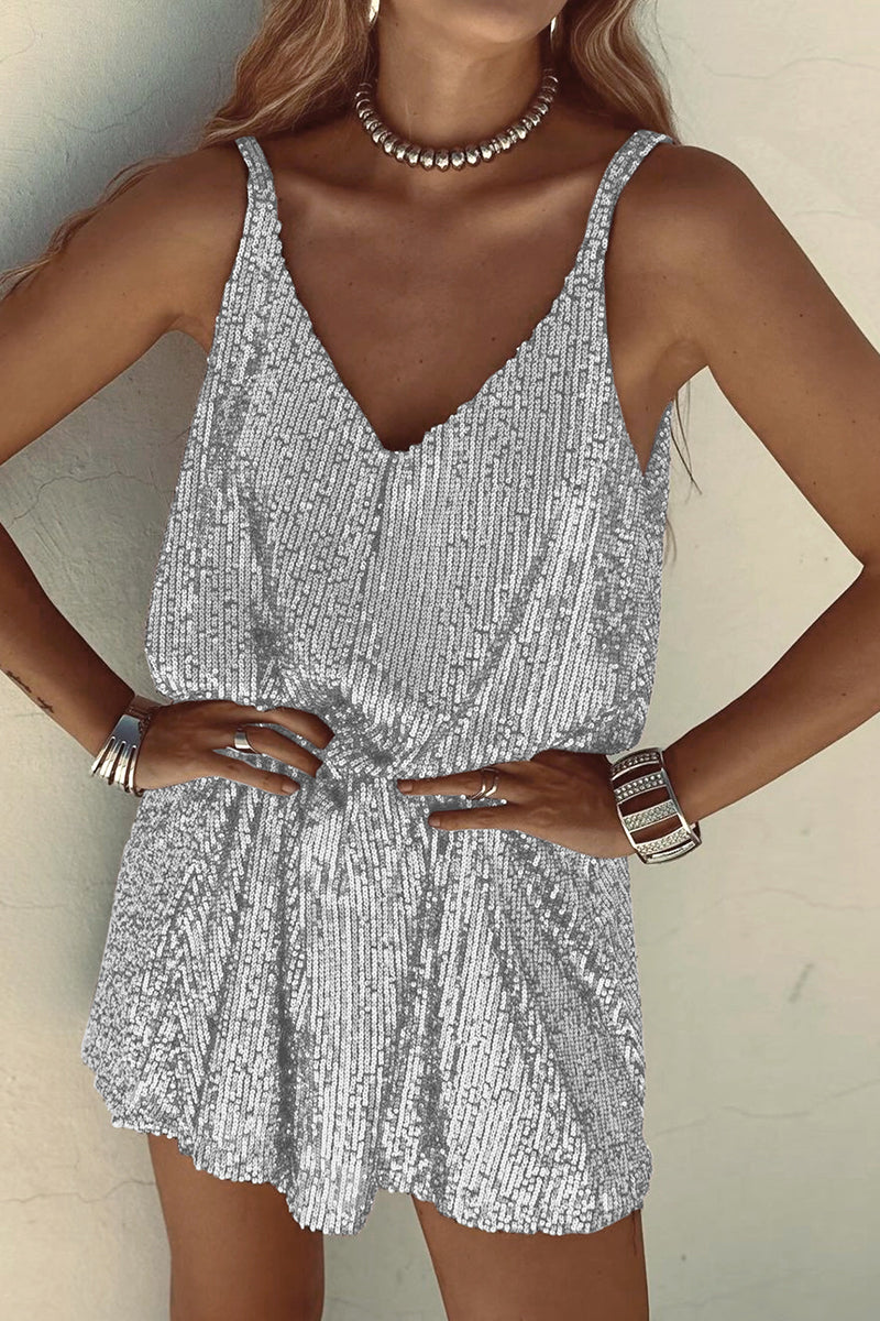 Sexy Solid Sequins V Neck Sling Dress Dresses(6 Colors) Silver