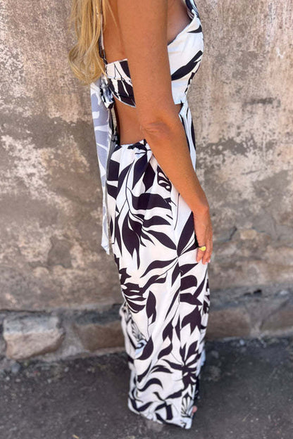 Sexy Floral Bandage Backless Halter Loose Jumpsuits