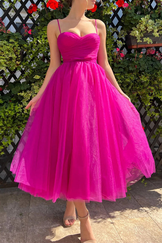 Sweet Elegant Solid Mesh V Neck Princess Dresses Rose Red