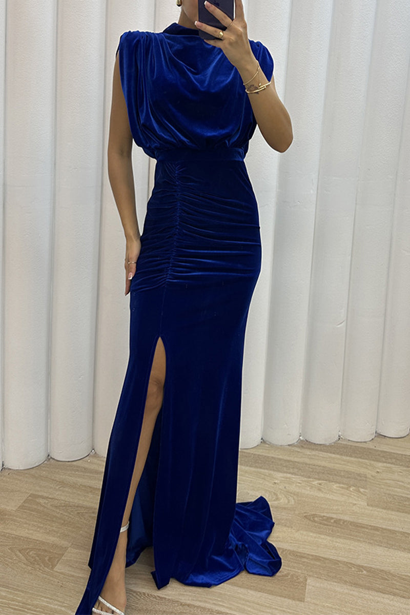 Celebrities Elegant Solid Slit Asymmetrical O Neck Evening Dress Dresses