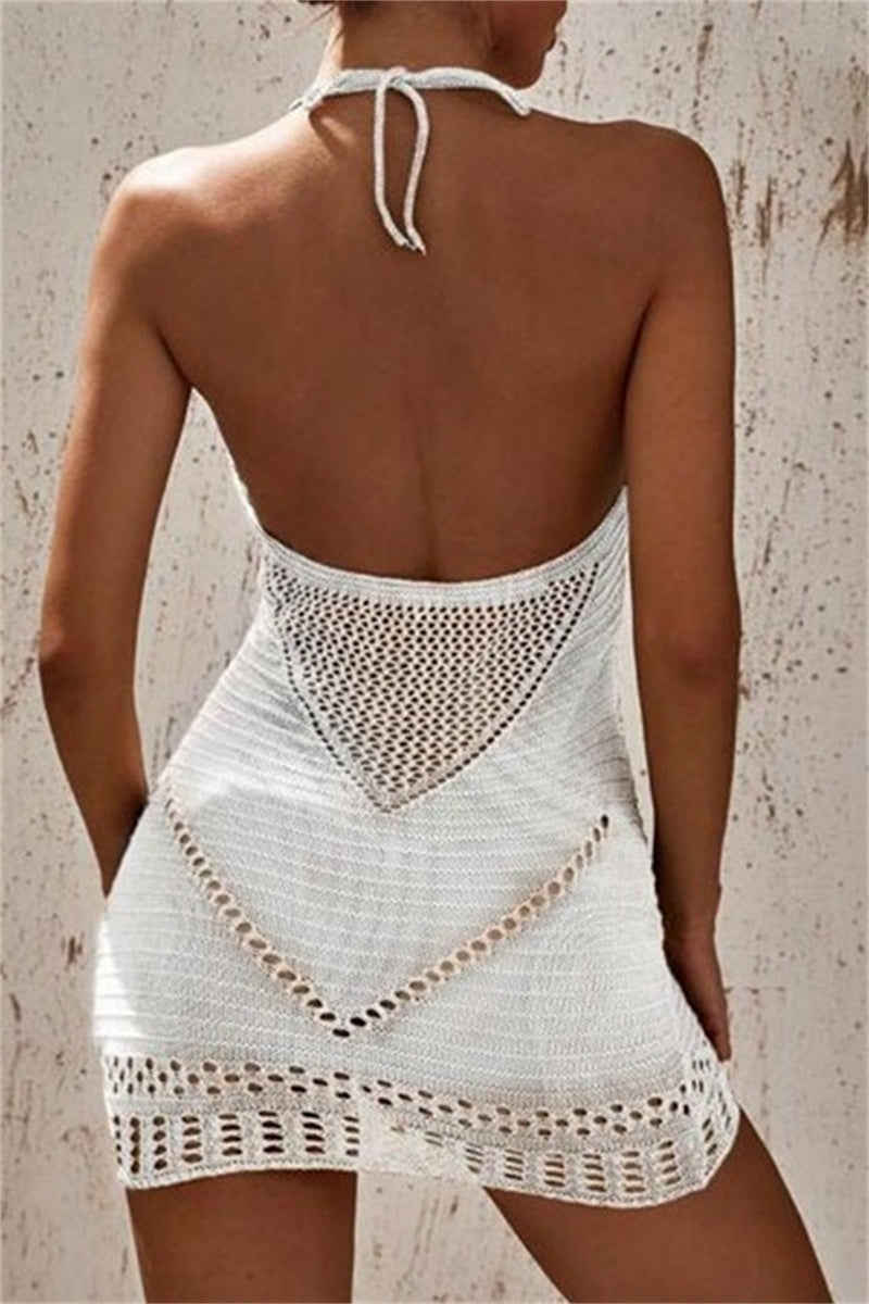 Sexy Solid Bandage Hollowed Out Backless Swimwears Cover Up