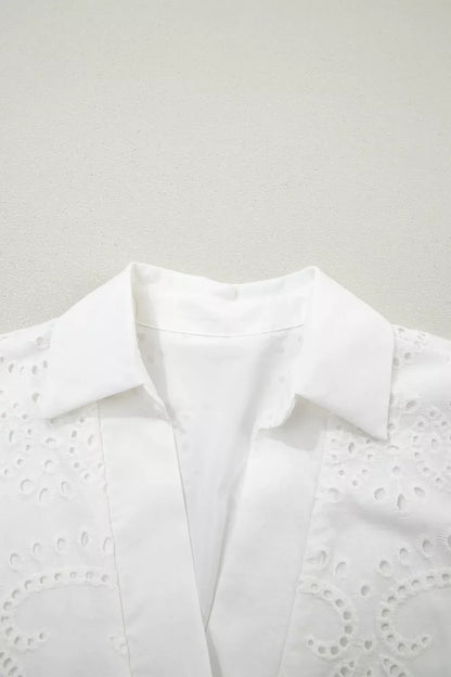 Solid Color Eyelet Embroidered T Shirt Mini Dress
