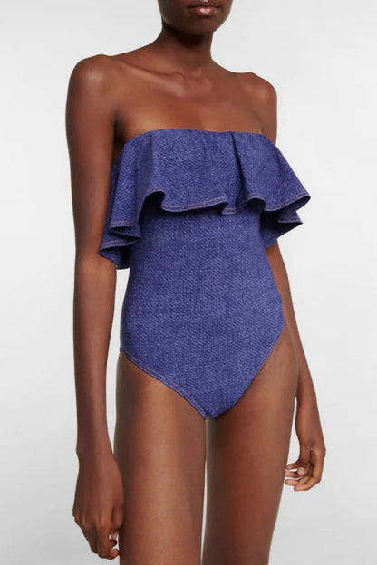 Sexy Solid Patchwork Backless Swimwears (With Paddings) Blue