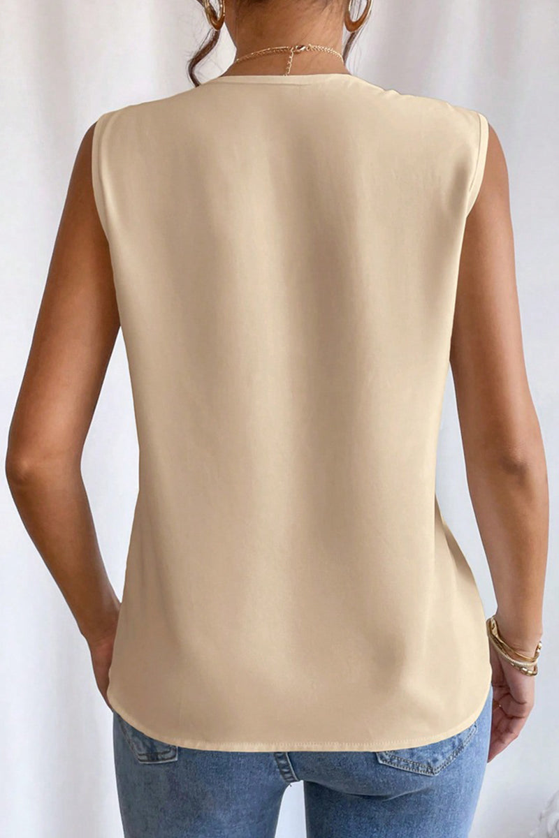 Elegant Simplicity Solid Fold V Neck Tops