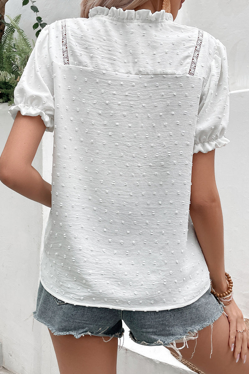 Sweet Elegant Solid Jacquard Lace Mandarin Collar Tops