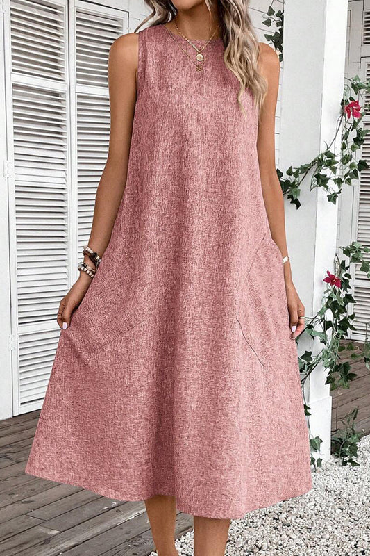 Casual Simplicity Solid Pocket O Neck Sleeveless Dresses Pink