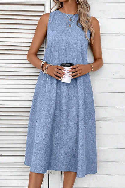 Casual Simplicity Solid Pocket O Neck Sleeveless Dresses