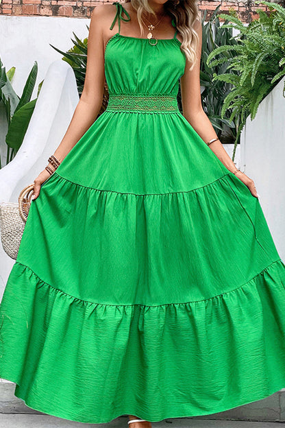 Elegant Simplicity Solid Hollowed Out Frenulum Sling Dresses Green