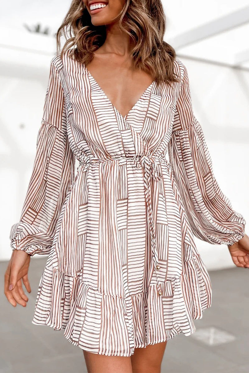 Sexy Vintage Striped Frenulum Contrast V Neck A Line Dresses