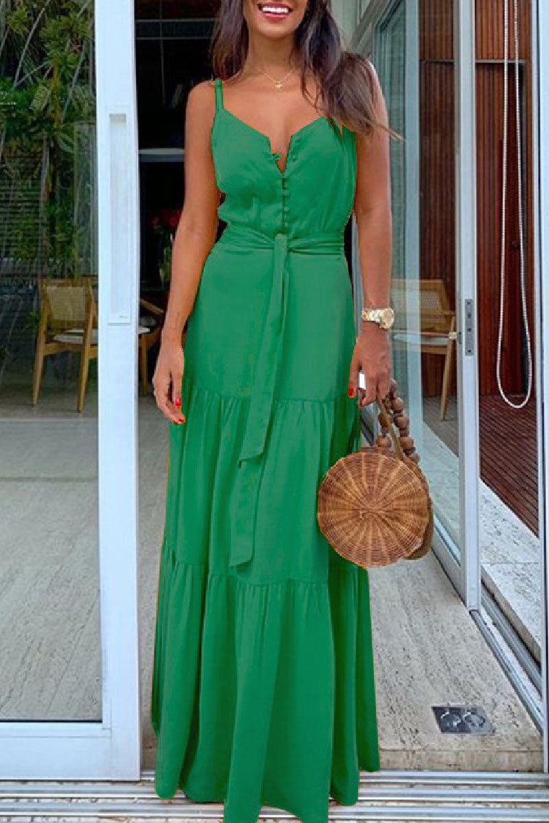 Casual Solid Backless Spaghetti Strap Long Dresses Green