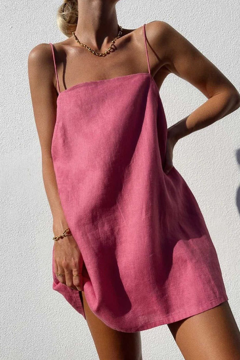 Casual Solid Backless Sling Dresses Pink