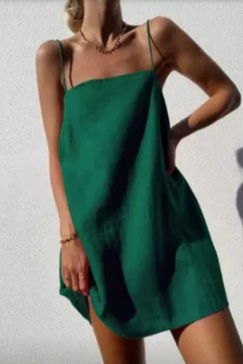 Casual Solid Backless Sling Dresses Green