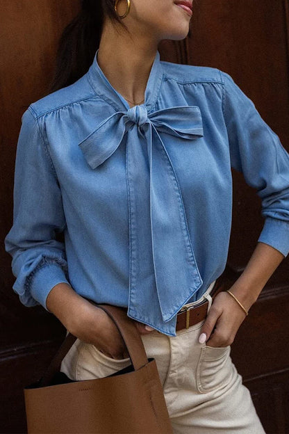 Elegant Solid Bandage With Bow Tops The cowboy blue