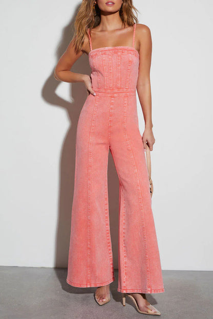 Casual Simplicity Solid Make Old Regular Jumpsuits Pink Orange