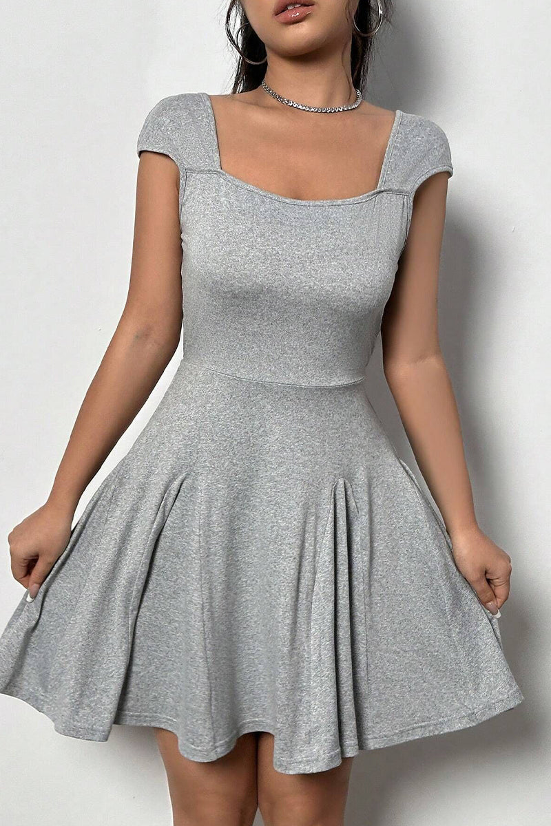 Casual Simplicity Solid Backless Fold Square Collar A Line Dresses