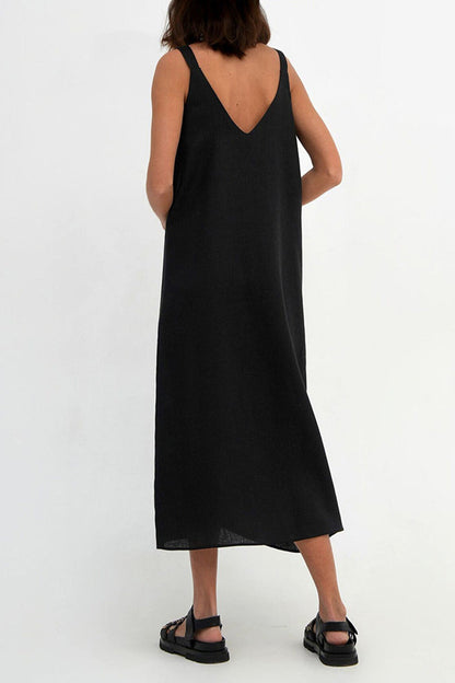 Casual Simplicity Solid V Neck Sleeveless Dresses