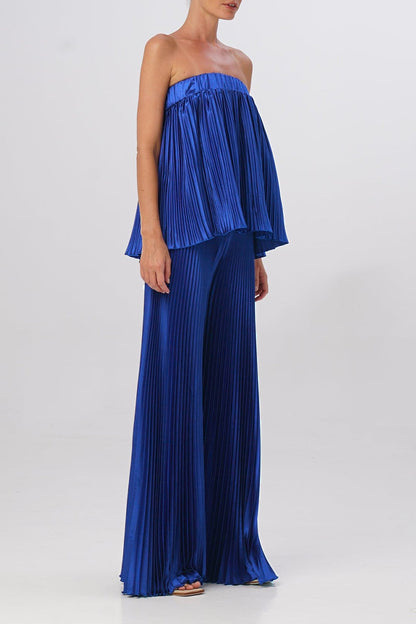 Elegant Solid Pleated Strapless Sleeveless Two Pieces