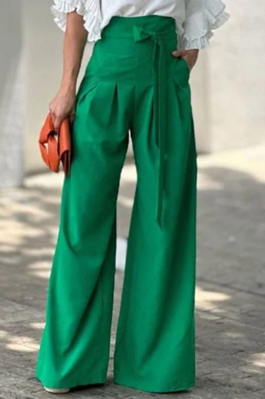 Casual Solid Bandage Regular High Waist Conventional Solid Color Trousers Green