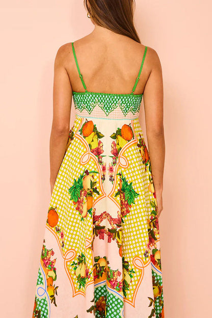 Casual Cute Fruit printing Patchwork Sling Dresses