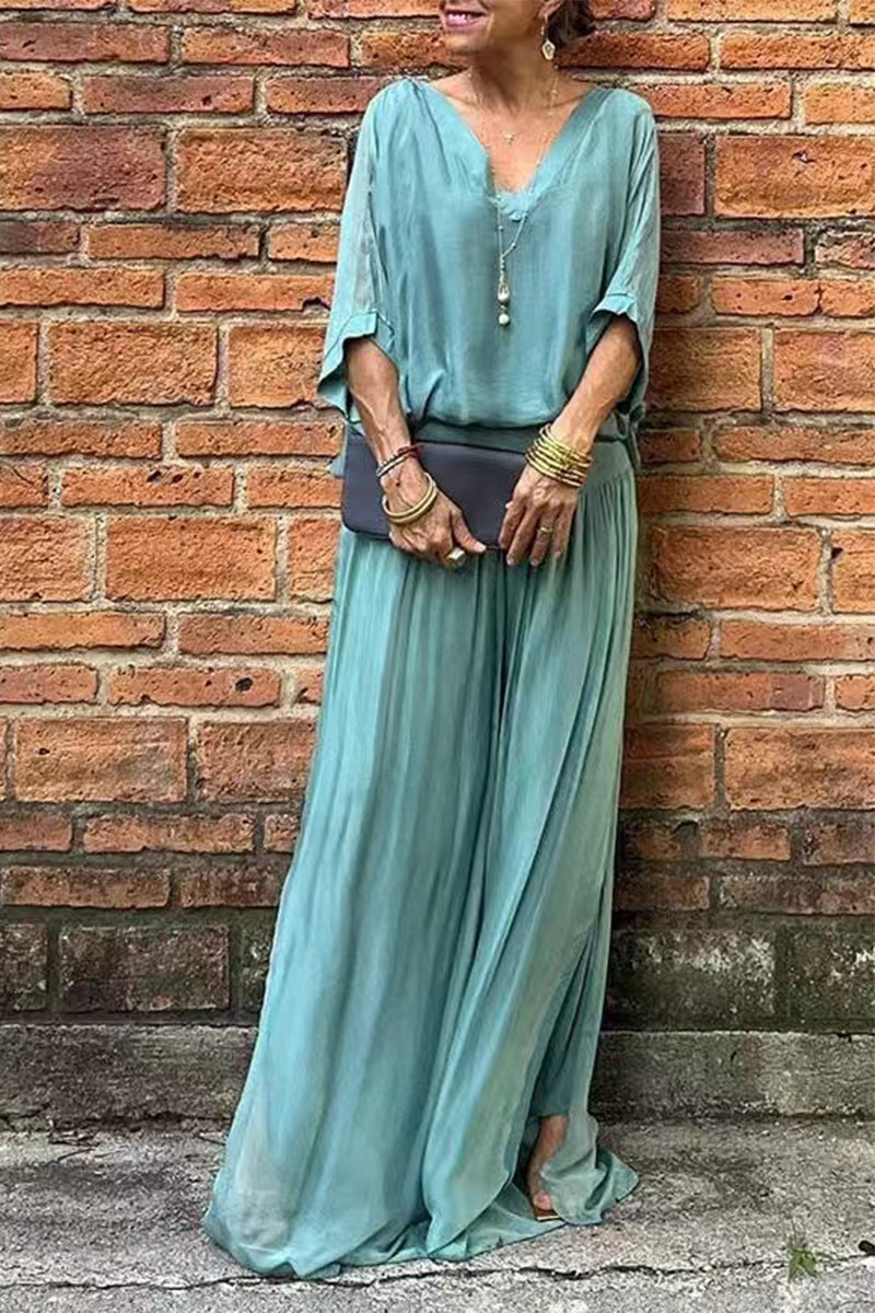 Casual Solid Backless V Neck Half Sleeve Two Pieces Mint green