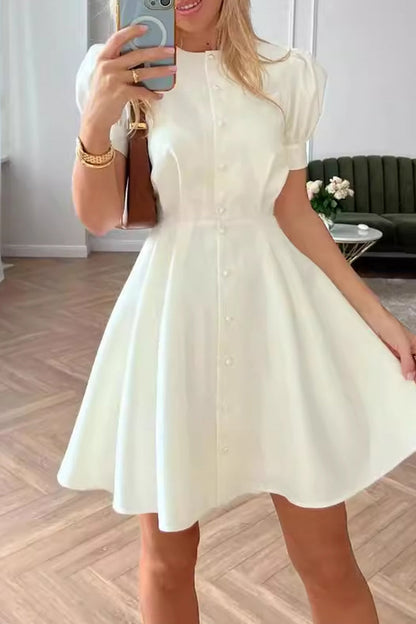 Celebrities Elegant Solid Buckle O Neck Princess Dresses