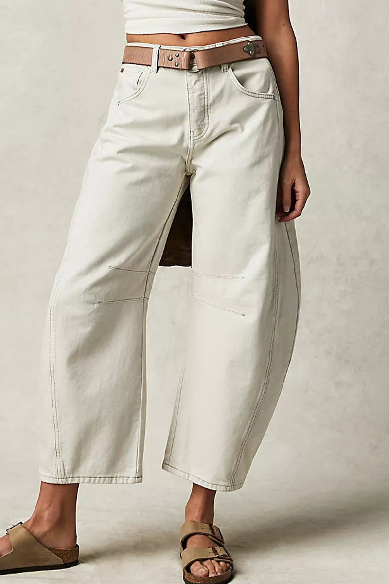 Casual Street Solid Pocket High Waist Denim Jeans White