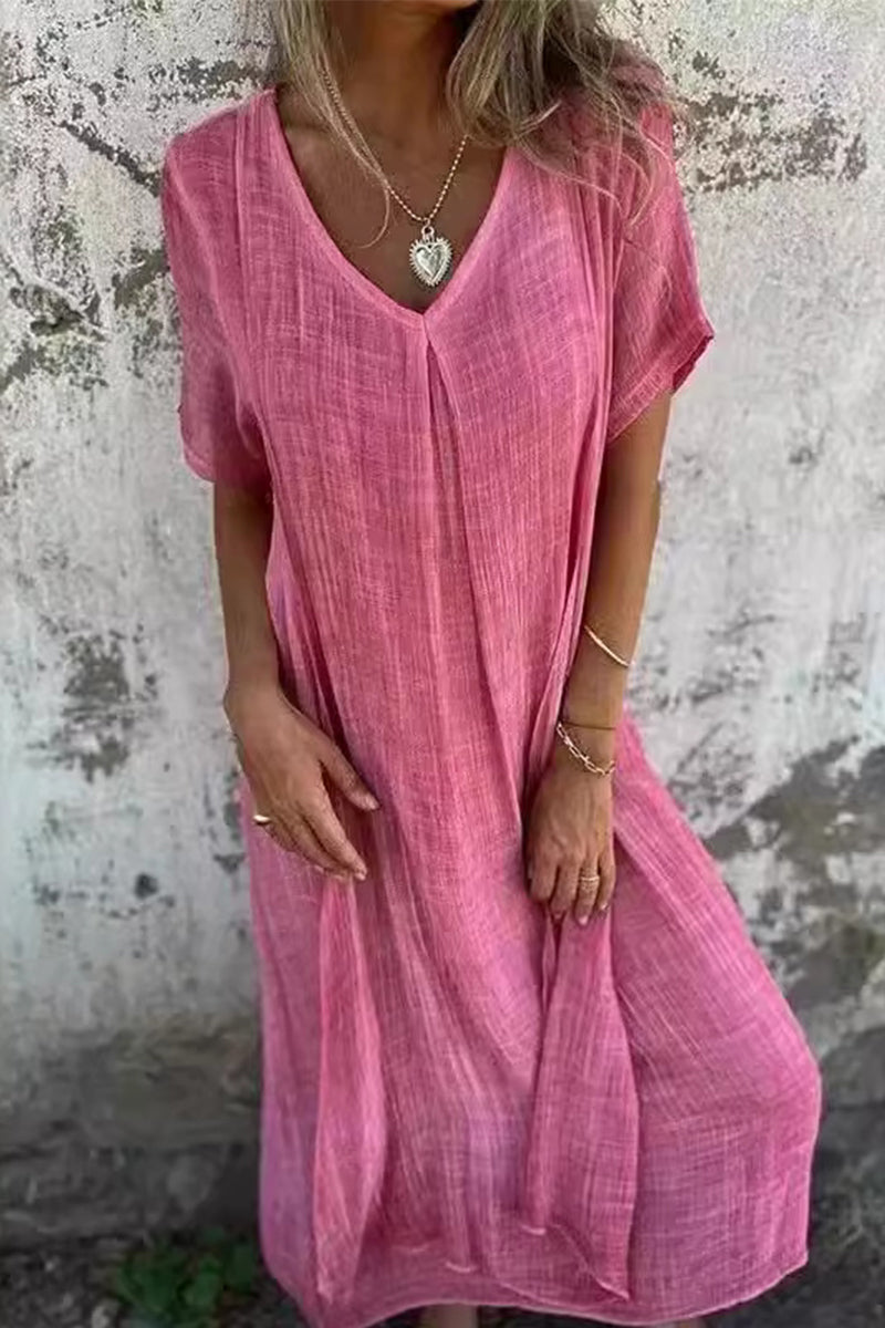 Casual Solid Make Old V Neck Short Sleeve Short Sleeve Dress Pink