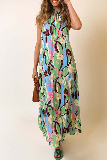 Bohemian Vacation Floral Frenulum Backless Printed Dresses