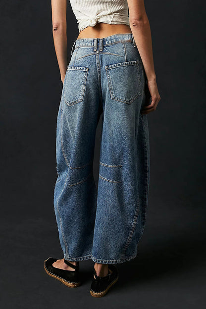 Casual Street Solid Make Old Loose Denim Jeans(No Belt)