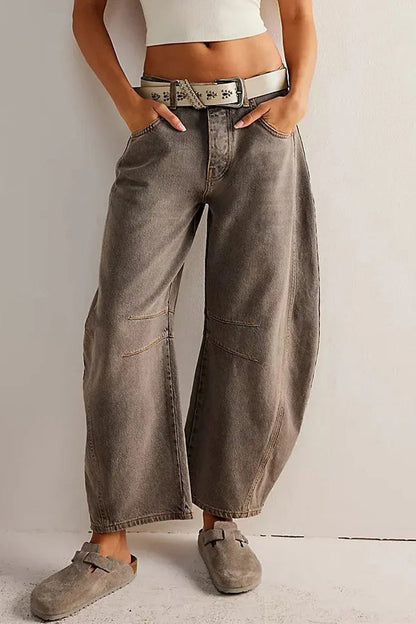 Casual Street Solid Make Old Loose Denim Jeans(No Belt) Camel