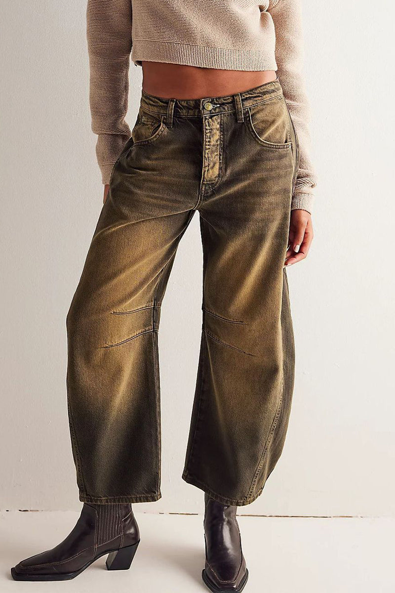 Casual Street Solid Make Old Loose Denim Jeans(No Belt) Caramel Colour