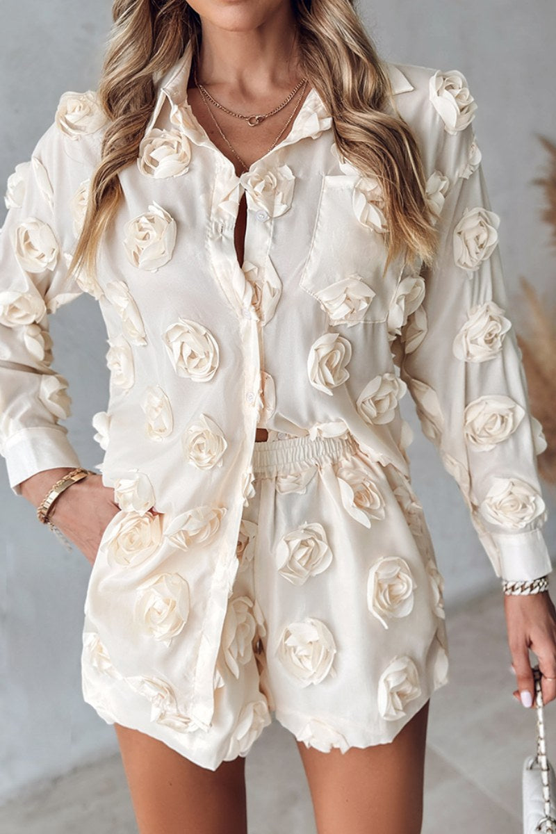 Casual Solid Patchwork Turndown Collar Long Sleeve Two Pieces Apricot