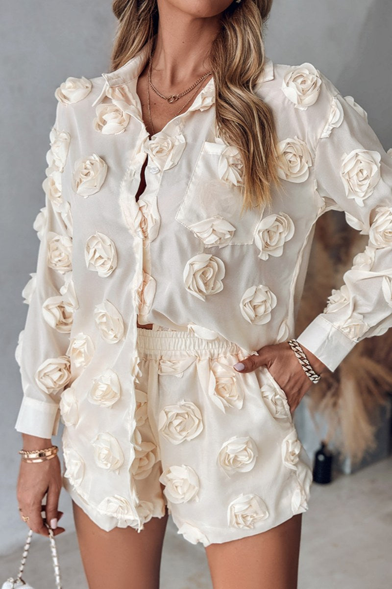 Casual Solid Patchwork Turndown Collar Long Sleeve Two Pieces