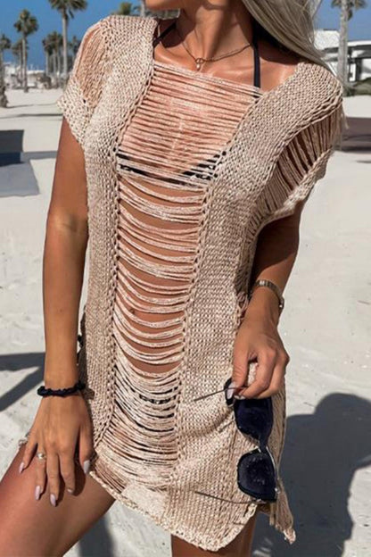 Sexy Solid See-through Swimwears Cover Up Khaki