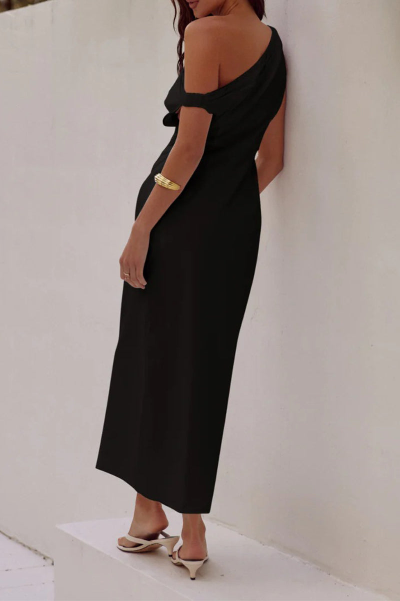 Sexy Solid Asymmetrical Oblique Collar One Step Skirt Dresses