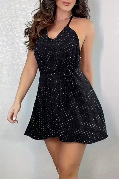 Sexy Polka Dot Frenulum Backless Halter Dresses