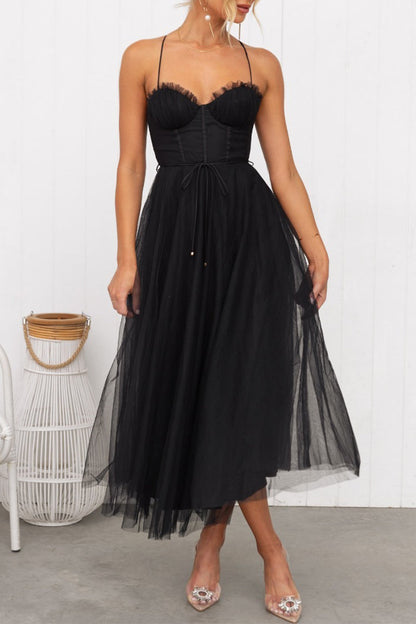 Sexy Solid Mesh Princess Dresses Black