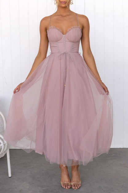 Sexy Solid Mesh Princess Dresses Pink